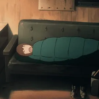 😴 ngủ, ghế sofa, túi ngủ, trong nhà, nghỉ ngơi, mệt mỏi telegram sticker