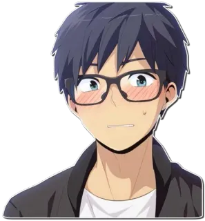 😥 Anime, Personaggio, Occhiali, Rossore, Uomo, Nerd telegram sticker