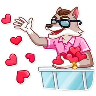 💕 loup, coeurs, amour, salutation, dessin animé, anthropomorphe telegram sticker