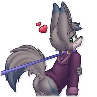 🐶 Furry, Cartoon, Tier, Anthropomorph, Niedlich, Aufkleber, Herzen, Halsband, Leine whatsapp sticker