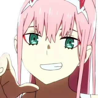 😏 Zero Two Darling in the Franxx Anime, Zero Two, Darling in the Franxx, pinke Haare, Charakter, Science Fiction, Sticker telegram sticker