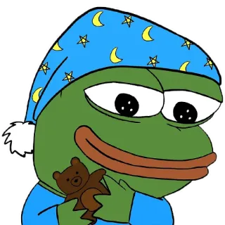 🧸 Pepe the Frog pepe, frog, sleepy, cute, kawaii, nightcap, moon, stars whatsapp sticker