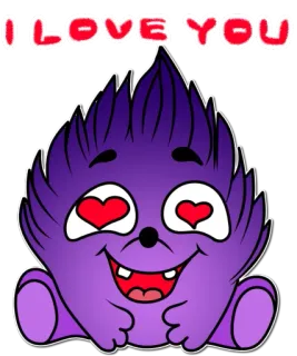 😍 I LOVE YOU miłość, serce, potwór, fioletowy, słodki, naklejka telegram sticker