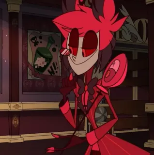 🍾 Alastor Hazbin Hotel Hazbin Hotel, Alastor, Radio Demon, Kreskówka, Animowany, Czerwony, Uśmiechnięty telegram sticker