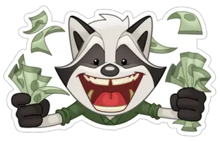 💲 Waschbär, Geld, Cartoon, Aufkleber, Bargeld, Tier telegram sticker