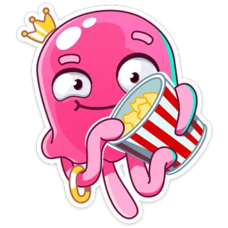 🍿 octopus, cartoon, sticker, pink, popcorn, crown telegram sticker