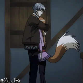 🤗 @fix_x_fox アニメ, カップル, ハグ, 狐の尻尾, ロマンス, かわいい telegram sticker