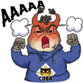 😡 AAAAA owl, angry, cartoon, stress, shouting, frustration, COBA whatsapp sticker