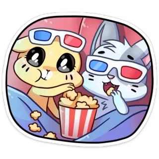 🍿 animaux, lunettes 3D, film, popcorn, hamster, chat, dessin animé, mignon telegram sticker