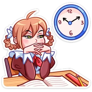 🫠 Mädchen, Schule, Uhr, gelangweilt, Anime, lernen, Schüler telegram sticker
