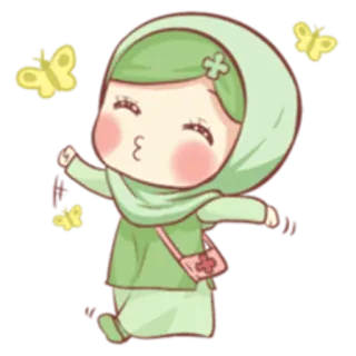 😗 Хиджаб, Мусульманин, Ислам, Милый, Мультфильм, Девочка, Бабочки telegram sticker