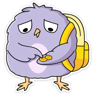 ☹️ птица, монеты, грустный, рюкзак, мультфильм whatsapp sticker
