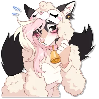 😳 furry, sheep, costume, cute, fluffy, anthro, bell, blushing whatsapp sticker