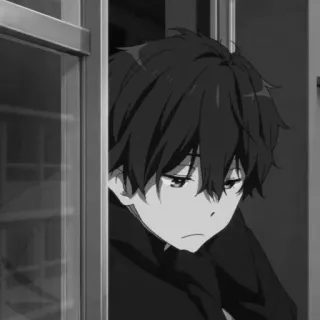 🕸 Anime, Mangá, Triste, Menino, Janela, Monocromático telegram sticker