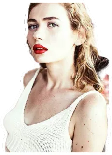 😍 Frau, Porträt, Model, rote Lippen, blonde Haare, weißes Top telegram sticker