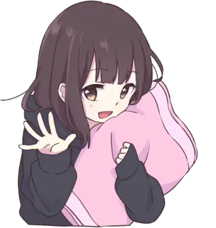 👋 fille anime, mignon, kawaii, coussin, brune, dessin animé telegram sticker