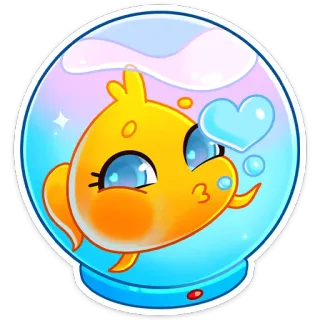 ❤️ fish, goldfish, aquarium, pet, cute, cartoon, bubble whatsapp sticker