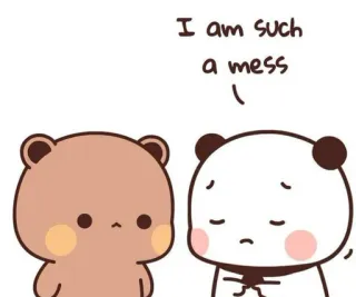 🎁 I am such a mess mignon, ours, panda, désordonné, triste telegram sticker