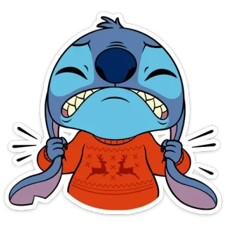 😡 Stitch สติทช์, ลิโล่แอนด์สติทช์, ดิสนีย์, ตัวการ์ตูน, เศร้า, เสื้อสเวตเตอร์, แอนิเมชั่น telegram sticker