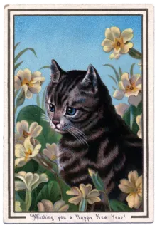 🌸 Wishing you a Happy New Year! gatto, fiori, capodanno, saluti, vintage whatsapp sticker
