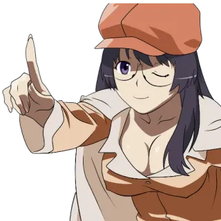 👈 anime, girl, hat, glasses, wink telegram sticker