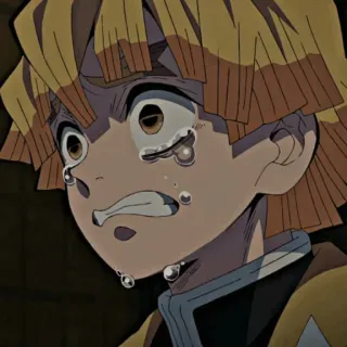 👺 Zenitsu Agatsuma Demon Slayer 애니메이션, 귀멸의 칼날, 아가츠마 젠이츠, 슬픔, 울음, 감정적인 telegram sticker