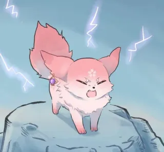 😡 狐狸, 卡通, 动物, 可爱, 粉色, 生气, 闪电 telegram sticker