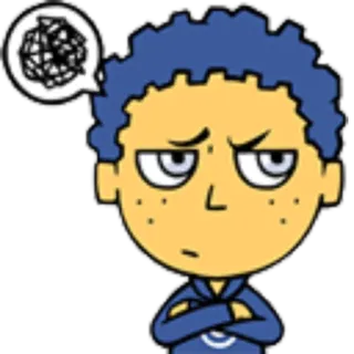 😒 รำคาญ, ไม่พอใจ, โกรธ, การ์ตูน, ตัวละคร, หงุดหงิด, ผมสีฟ้า telegram sticker