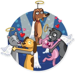 😞 dogs, animals, cartoon, cats, love, hearts, wings whatsapp sticker