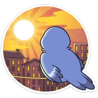 ☀️ chim, hoàng hôn, thành phố, tòa nhà, bầu trời, phim hoạt hình telegram sticker