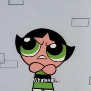 🤷‍♀️ Buttercup The Powerpuff Girls Whatever... cartone animato, ragazza, verde, atteggiamento telegram sticker