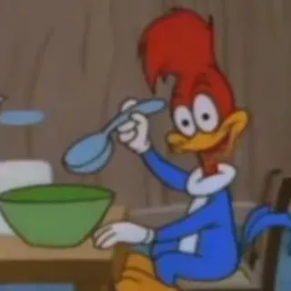 🥴 Woody Woodpecker cartoon, bird, woodpecker, animation, spoon, bowl telegram sticker