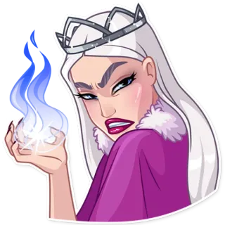 😡 mulher, coroa, magia, chamas azuis, fantasia, vilão telegram sticker