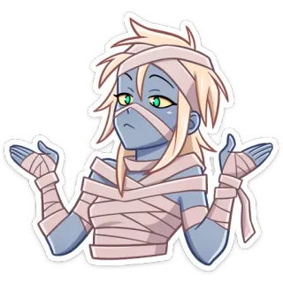 🤷‍♀️ momia, encogimiento de hombros, confundido, vendajes, dibujos animados, personaje, chica telegram sticker