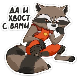 😒 Rocket Raccoon Guardians of the Galaxy ДАИ ХВОСТ С ВАМИ rocket raccoon, rakun, marvel, guardians of the galaxy, film, karakter telegram sticker