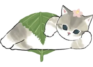 🍃 kucing, anak kucing, lucu, daun, bunga, hewan, kawaii, stiker telegram sticker