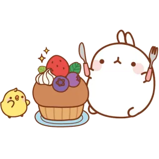 🍰 molang, pui pui, cake, dessert, cute, kawaii, food telegram sticker