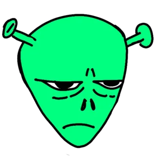 😑 Alien, Hijau, Kartun, Lucu, Wajah, Meme telegram sticker