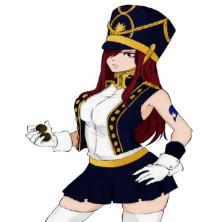 😑 Erza Scarlet Fairy Tail Anime, Wojsko, Kapelusz, Mundur, Erza Scarlet, Fairy Tail, Postać telegram sticker
