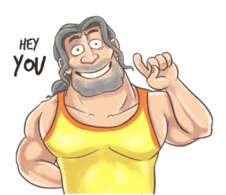 🙋 HEY 男, 漫画, 指さし, 挨拶, 筋肉 whatsapp sticker