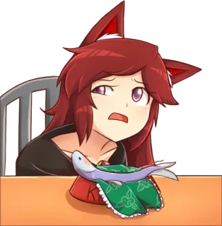 😒 Anime, Cartoon, Verdrietig, Vis, Katmeisje, Dierenoren telegram sticker