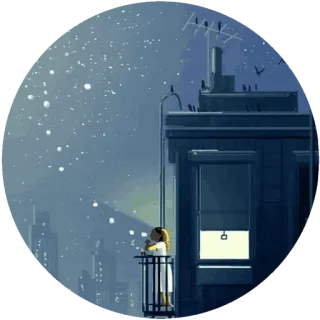 🌃 Nacht, Stadt, Mädchen, Balkon, Sterne, Illustration whatsapp sticker