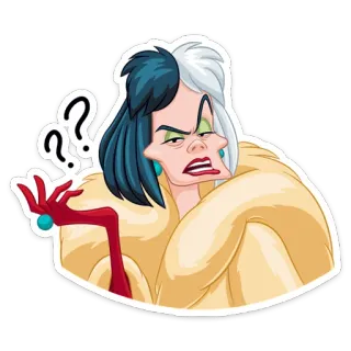 ❓ Cruella de Vil 101 Dalmatians Cruella de Vil, Disney, villano, dibujos animados, 101 dálmatas, personaje, abrigo de piel whatsapp sticker