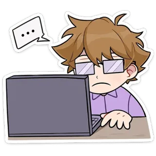 👨‍💻 Anime, Cartone animato, Computer, Persona, Pensare, Preoccupato, Laptop telegram sticker