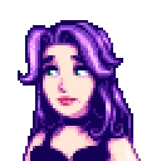 😔 Abigail Stardew Valley videojuego, retrato, pelo morado, pixel art, personaje telegram sticker
