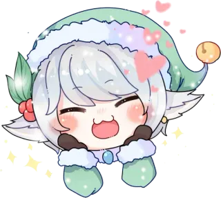 ❄ Аниме, Мультфильм, Милый, Эльф, Сердечки telegram sticker