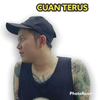 🎉 CUAN TERUS mężczyzna, tatuaż, czapka, portret telegram sticker