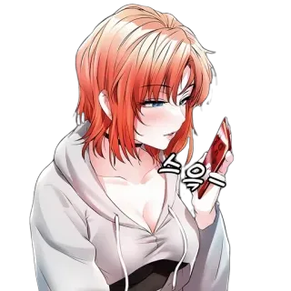👀 스윽 Anime, Dziewczyna, Bluza z kapturem, Telefon, Rumieniec telegram sticker