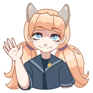 👋 애니메이션 소녀, 고양이 귀, 손 흔드는, 만화, 귀여운, 카와이 whatsapp sticker