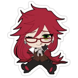 😛 Grell Sutcliff Black Butler Аниме, Темный Дворецкий, Грелль Сатклифф, Чиби, Мультфильм telegram sticker